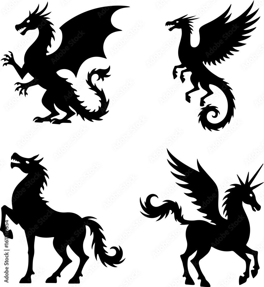 Fototapeta premium dragon, phoenix, tattoo, design vector bundle