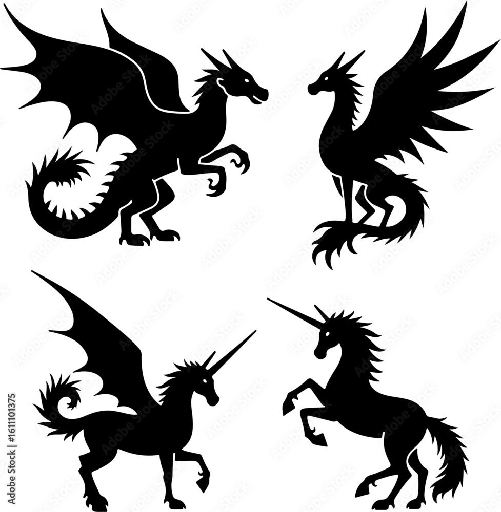 Fototapeta premium dragon, phoenix, tattoo, design vector bundle