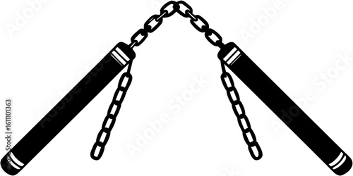 Nunchucks Silhouette Vector - Black Martial Arts Weapon Icon