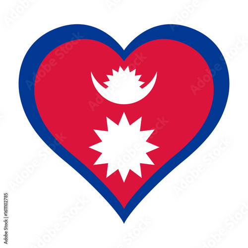 Nepal flag heart shaped icon digital vector illustration. National flag of Nepal. Love flag icon.