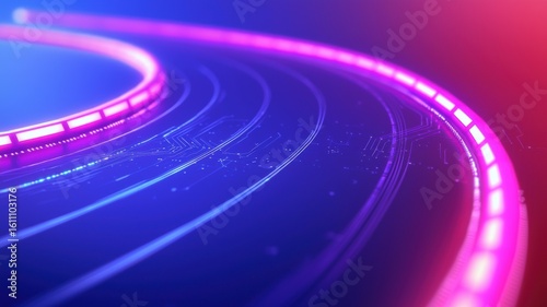 Futuristic Circuit Board Background with Pink Light Trail