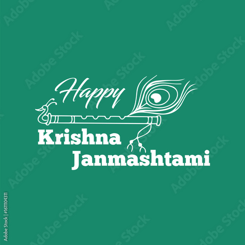 Happy Krishna Janmashtami, Greeting background for Hindu festival Krishna Janmashtami (birth of Lord Krishna). Vector illustration.