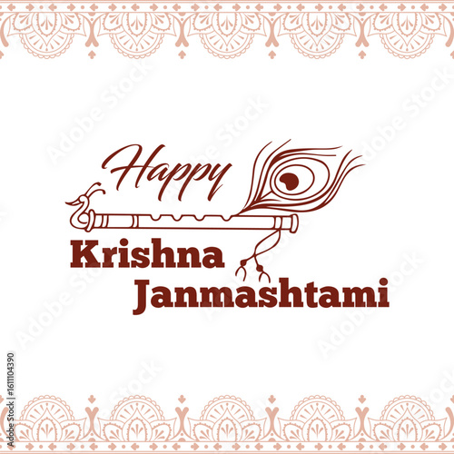 Happy Krishna Janmashtami, Greeting background for Hindu festival Krishna Janmashtami (birth of Lord Krishna). Vector illustration.