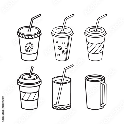 Coffee icons. Linear coffee cup icons. Various cups of coffee. Vector illustration