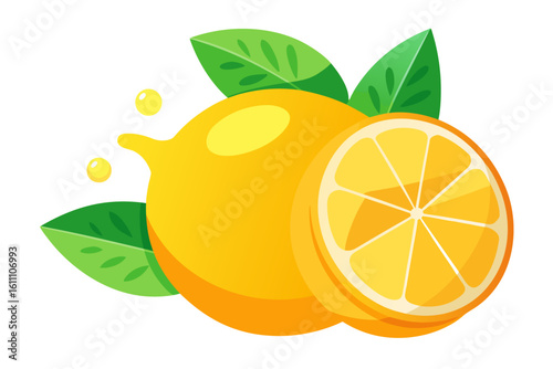 Download this vibrant and refreshing orange juice vector illustration featuring a tall glass filled with bright orange juice and garnished with a lemon slice.