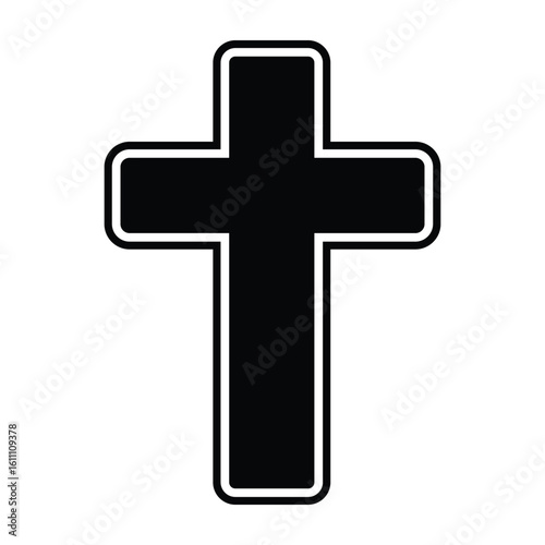 Neon Glow Cross Silhouette, Vector, Illustration, Outline, Line Art, Icon, Logo, White Background.
