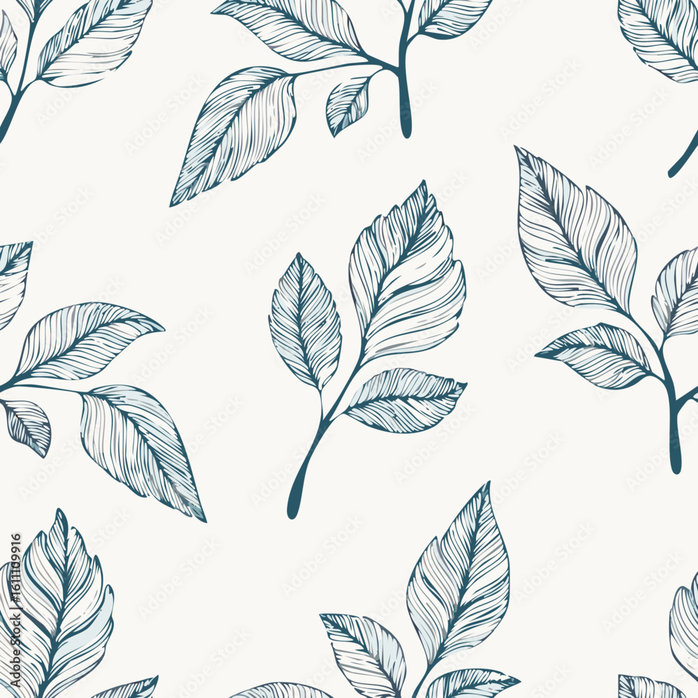 Fototapeta premium Hand-drawn Seamless Leaf Pattern in Monochrome Style