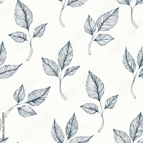 Hand-drawn Seamless Leaf Pattern in Monochrome Style