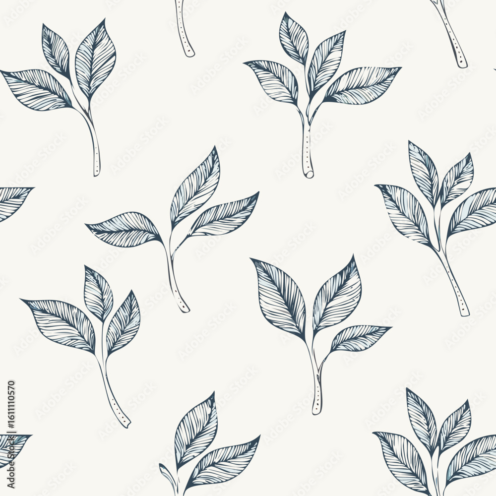 Obraz premium Hand-drawn Seamless Leaf Pattern in Monochrome Style