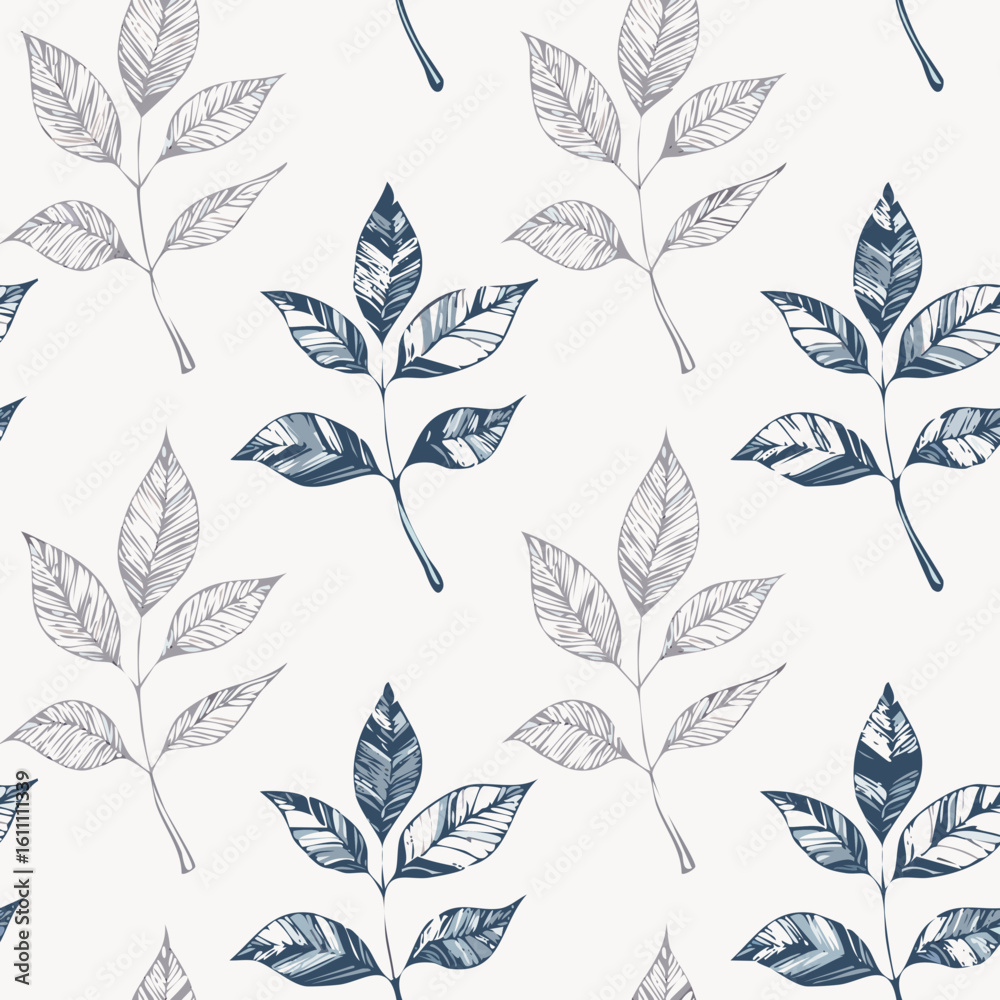 Obraz premium Hand-drawn Seamless Leaf Pattern in Monochrome Style