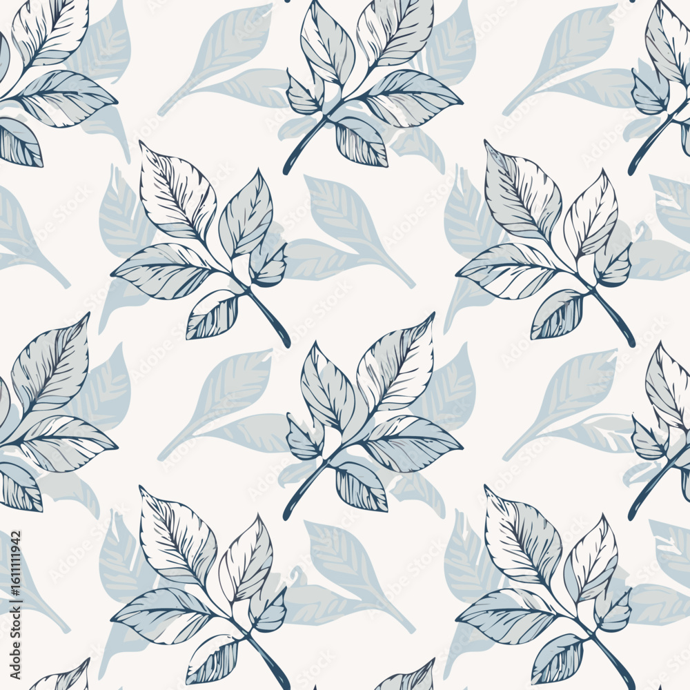 Obraz premium Hand-drawn Seamless Leaf Pattern in Monochrome Style