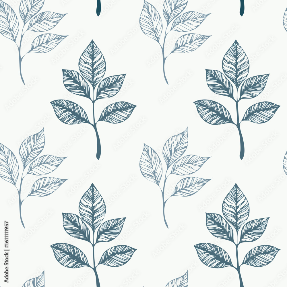Obraz premium Hand-drawn Seamless Leaf Pattern in Monochrome Style