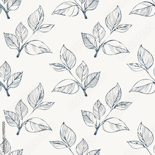 Hand-drawn Seamless Leaf Pattern in Monochrome Style