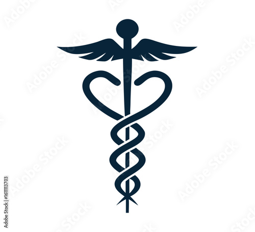 medical snake health symbol. Medical snakes wings wand as medicine system and health care concept. Medical symbol icon