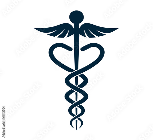 medical snake health symbol. Medical snakes wings wand as medicine system and health care concept. Medical symbol icon