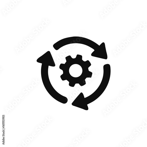 Workflow process icon, Gear cog wheel with arrows, Sync process, gear rotate isolated on white background, Vector Illustration