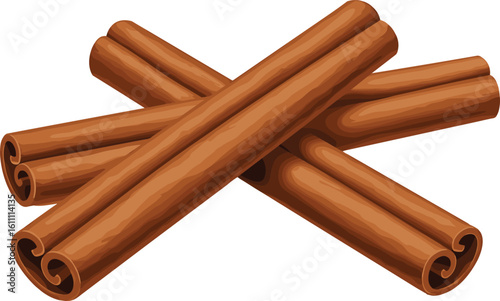 Cinnamon sticks illustration, aromatic spice in bunch, brown rolled cinnamon, dried natural flavoring, kitchen herb ingredient, traditional seasoning, organic food spice, herbal culinary design