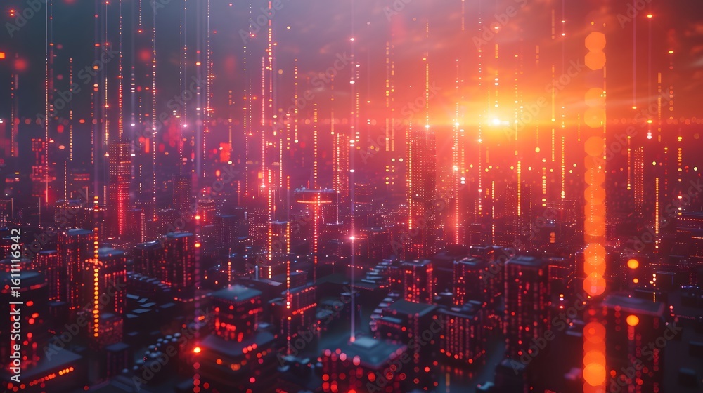Fototapeta premium Futuristic Digital City Data Stream Background