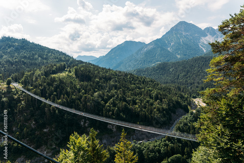 The pedestrian suspension bridge called Highline 179 in Reutte, Austria