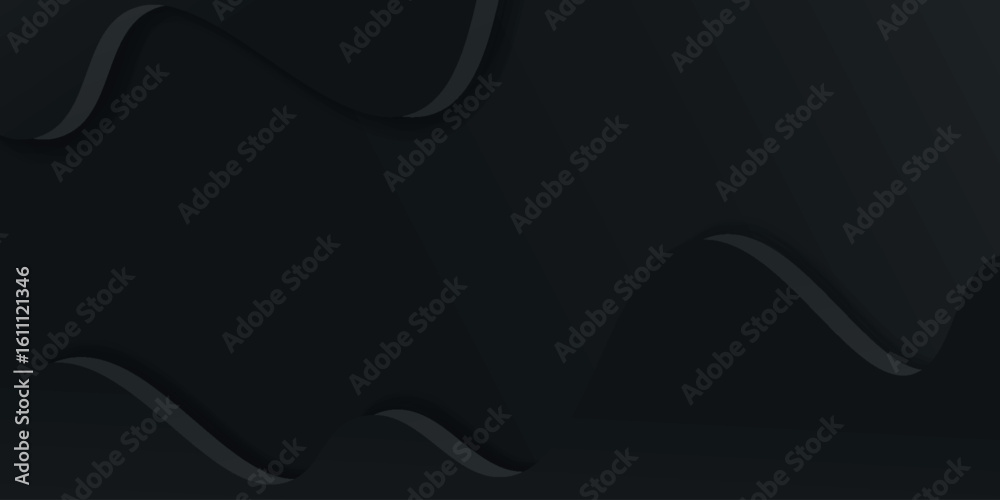 Fototapeta premium Abstract dark background with dynamic black wavy shape template. Design with fluid shapes.