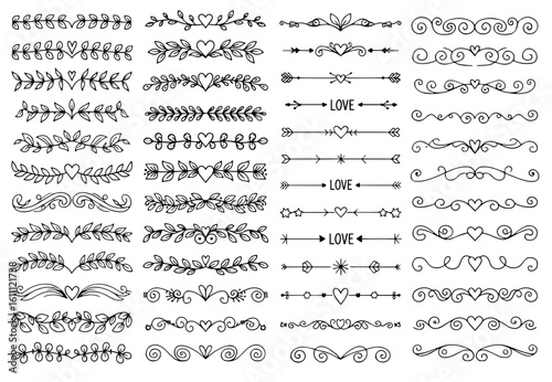 Decorative flourishes. Hand drawn dividers. Vector swirls and decorations Ornate elements