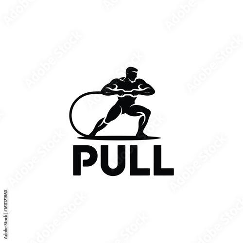 Man pulling rope silhouette isolated on white background