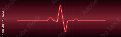 Heart pulse - curved red line on a red-black background - Vector illustration