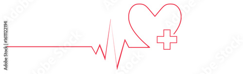 Heart pulse - curved red line on a white background - Vector illustration