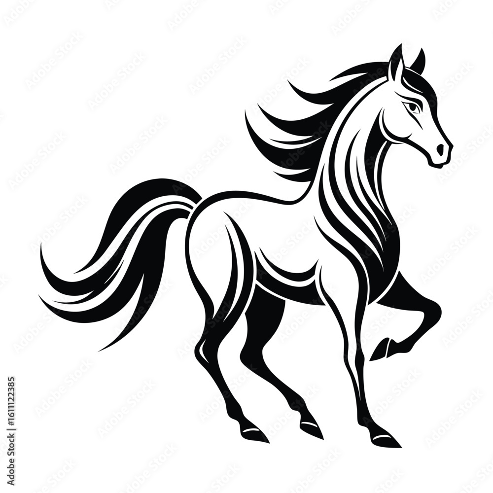 Obraz premium Elegant Black and White Horse Illustration A Symbol of Strength Grace and Freedom in a Modern Design