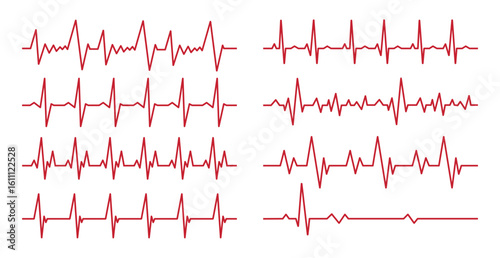 Set of 4 pcs. heart pulse - curved red line on white background - Vector illustration