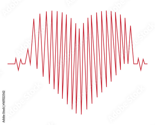 Heart pulse - a curved red line on a white background cardiogram in the form of a heart - Vector illustration