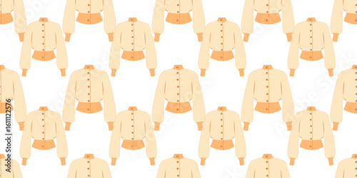 Autumn fashion accessories seamless pattern with sweaters, jackets in flat style.  Hand drawn vector illustration for social media, banners, cards