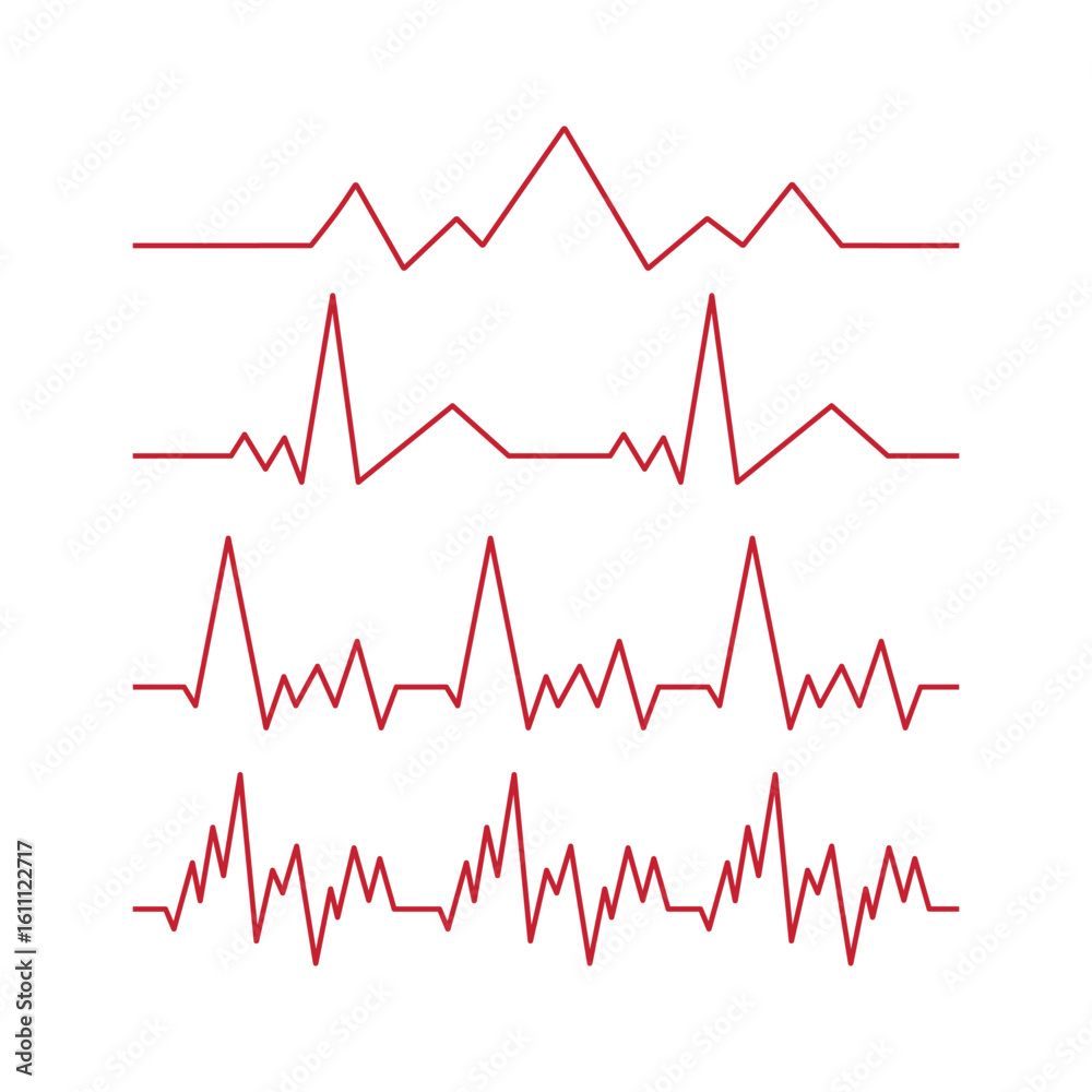 Set of 4 pcs. heart pulse - curved red line on white background - Vector illustration Set of 4 pcs. heart pulse - curved red line on white background - Vector illustration