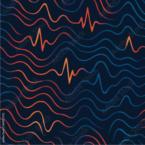 Rhythmic Abstract Sound Waves Seamless Pattern