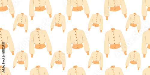 Cozy autumn wardrobe seamless pattern with sweaters. Vector illustration for banners, posters and digital assets