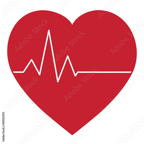 Red heart with white pulse on a light background - Vector illustration
