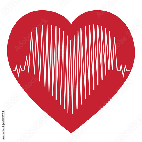 Red heart with white pulse on a light background - Vector illustration