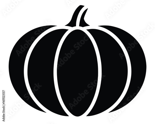 A black pumpkin silhouette is isolated on white background