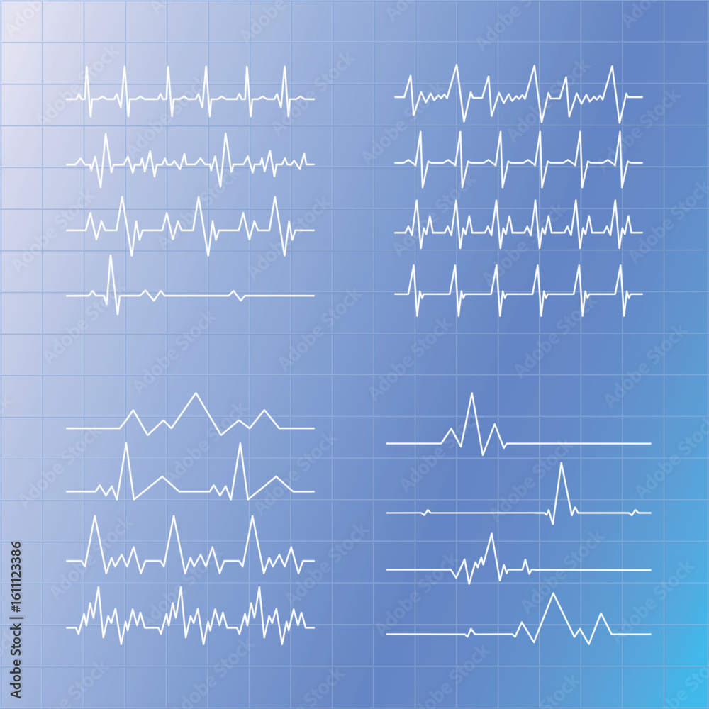 Obraz premium Medical set of 16 pcs. pulse lines - Vector illustration
