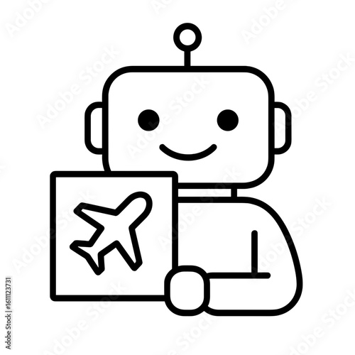 AI assistant booking tickets in a simple line art style  