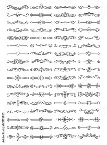 Decorative flourishes. Hand drawn dividers. Vector swirls and decorations Ornate elements