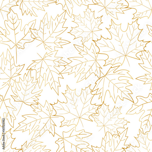 seamless contour pattern of maple leaves with a golden gradient on a white background.eps