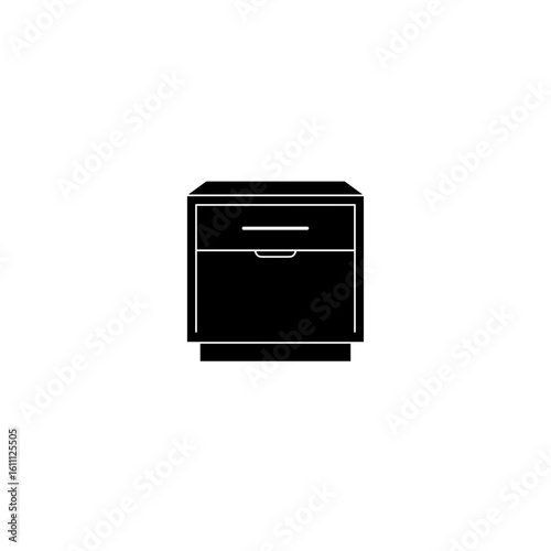 Modern black nightstand with drawer on transparent background  