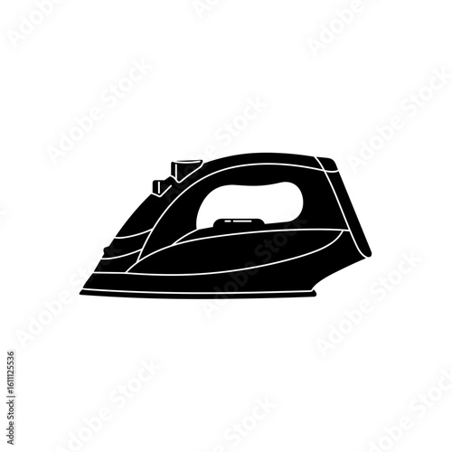 Electric iron in minimalist design with black silhouette  