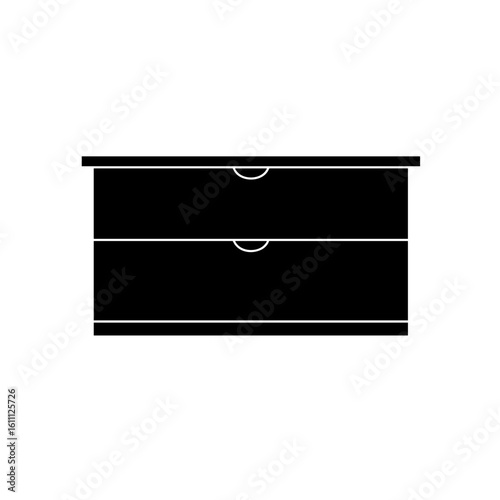 Simple black dresser with two drawers in minimalist style  