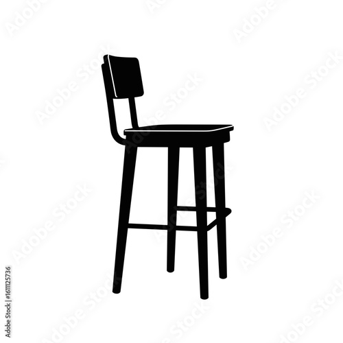 Black bar stool in minimalist design on transparent background  
