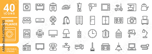 Households Home Appliance Line Icon Set