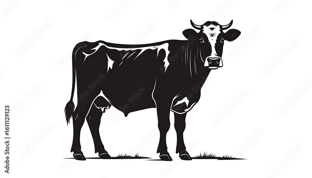 Fototapeta premium Elegant black and white vector illustration of a standing Holstein cow