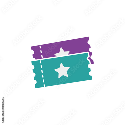 Colorful purple and teal star tickets for entertainment events, special admissions, and rewarding experiences