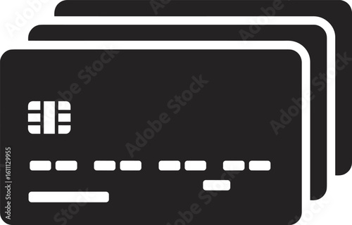 Credit card icon vector, digital banking symbol, modern payment concept, electronic transaction graphic, finance illustration, debit card design, secure payment, black silhouette graphic